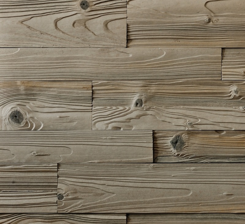 Wandverblender als Nachbildung von gebeizten Holzpaneelen aus Betonstein